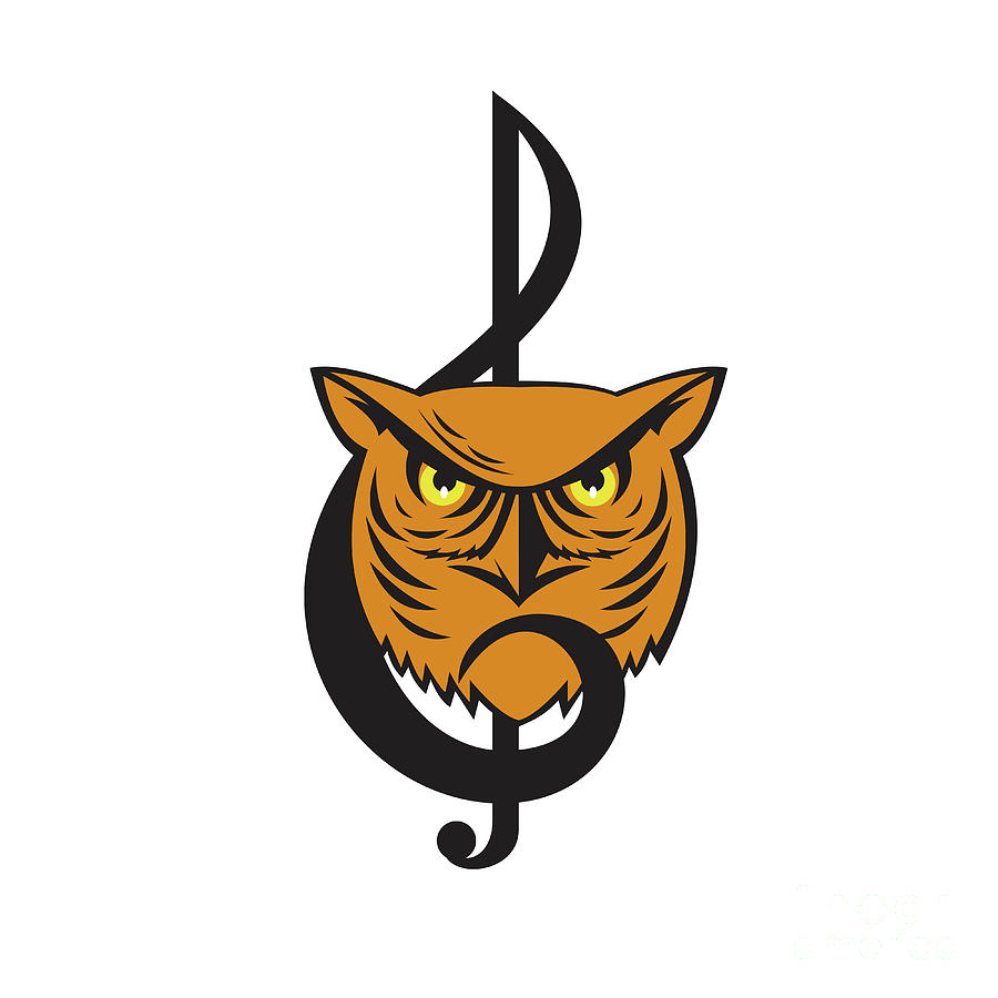 900x900 Great Horned Owl Head Musical Note Digital Art