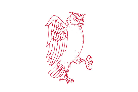 580x386 Great Horned Owl Marching Drawing