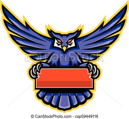 450x415 Great Horned Owl Banner Mascot Mascot Icon Illustration