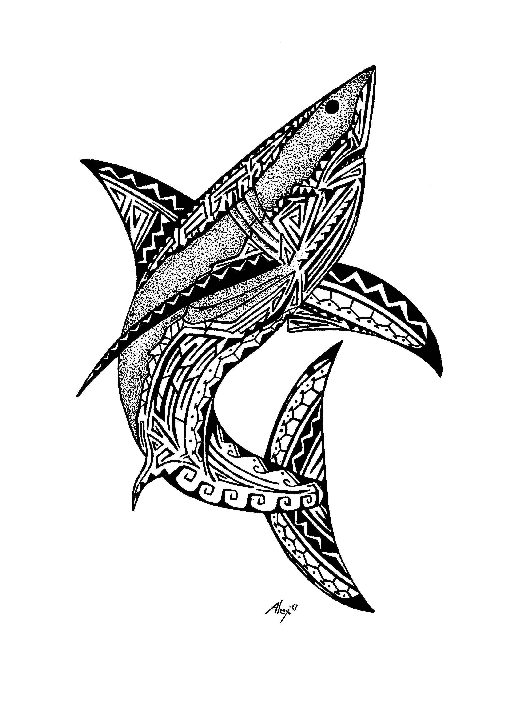 2155x2980 Tribal Great White Shark Sketch