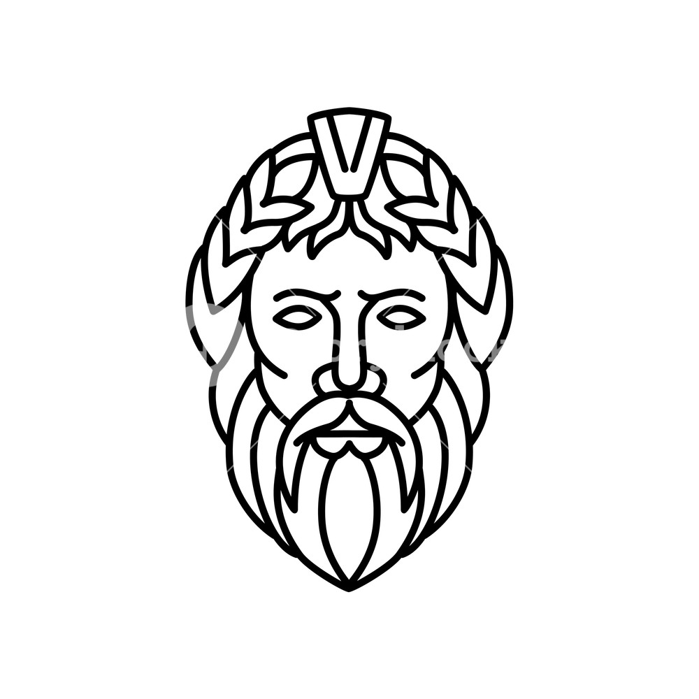 1000x1000 mono line illustration of zeus, the sky and thunder god in ancient