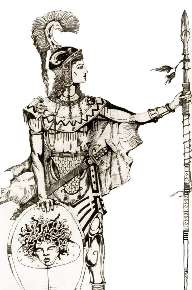 728x1101 Athena Drawing Greek Goddess God Cartoon Step Parthenos Face Easy