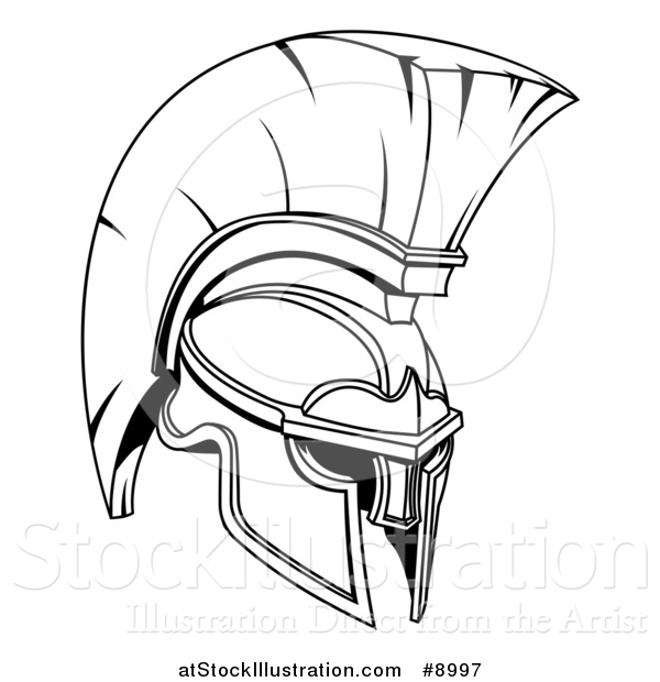 600x620 Vector Illustration Of A Black And White Lineart Spartan Or Trojan
