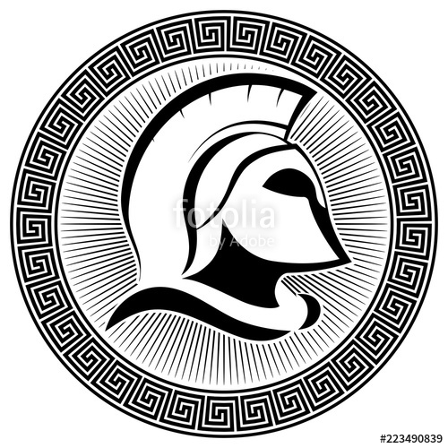 500x500 Ancient Spartan Helmet And Greek Ornament Meander Stock Image