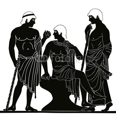 400x400 mythological story three ancient greek mans stands with a staff