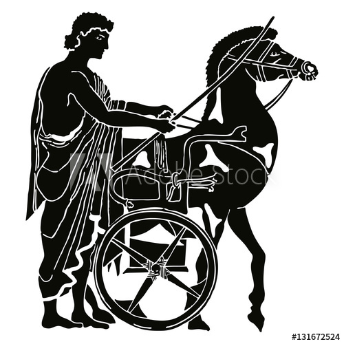 500x500 Greek Style Drawing Warrior In Tunic Equips Horses Black Pattern