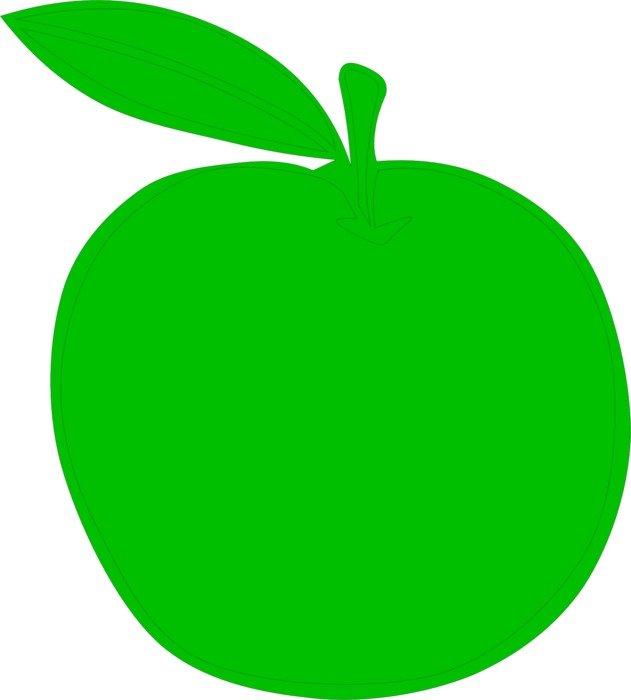 631x700 Drawing Of A Green Apple With A Leaf Free Image
