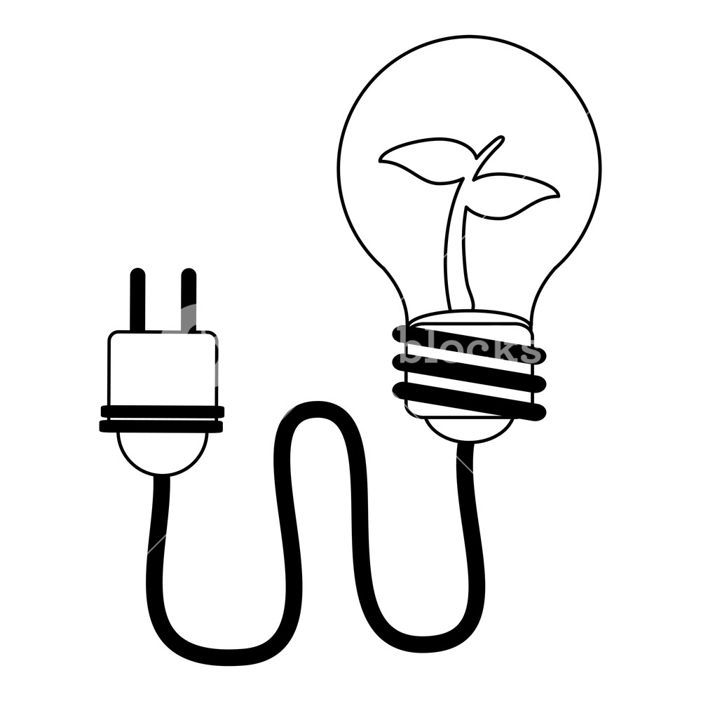 1000x1000 Green Energy Ecology Bulb With Plant And Plug Symbol Vector