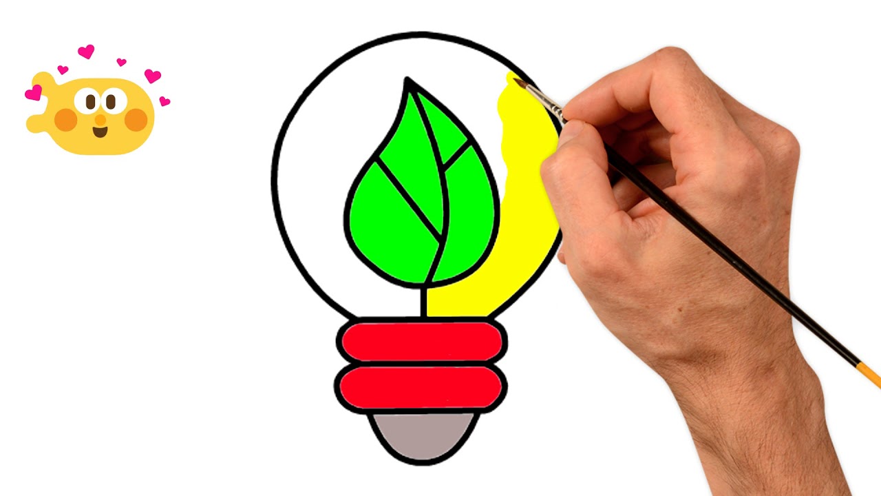 1280x720 Paint Green Energy Bulb Drawing For Kids Coloring Step