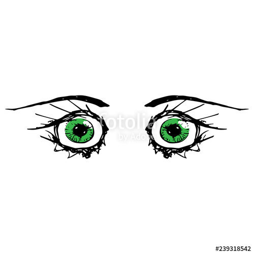 500x500 Green Eyes With Eyelashes Vector Illustration Green Eyes Hand