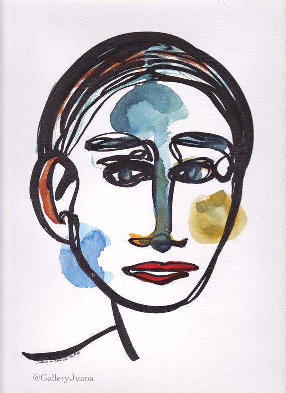 570x784 Portrait Ink Line Drawing Green Eyes August Etsy