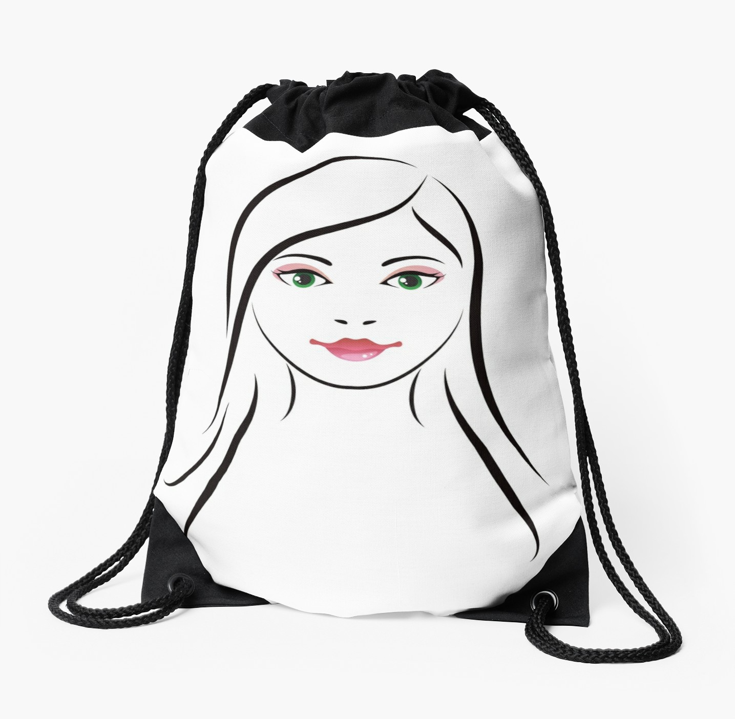 1435x1404 Woman With Green Eyes Line Art Drawstring Bags