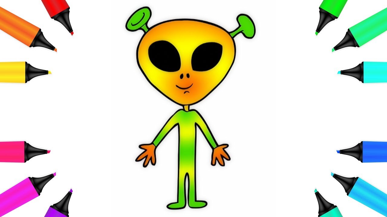 1280x720 little martian green man drawing and coloring