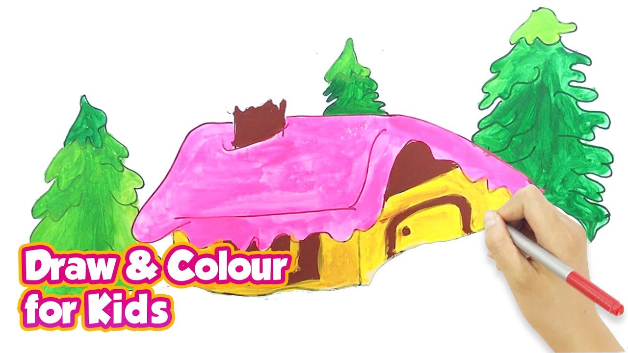 1280x720 glitter house on steppe and greenery coloring and drawing for kids