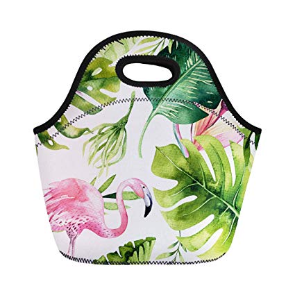 425x425 Semtomn Lunch Tote Bag Tropical Flamingo Watercolor