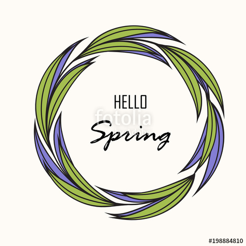 500x500 Hello Spring Greeting Card With Hand Drawing Rustic Floral Wreath