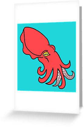 277x415 Red Cuttlefish Cartoon Drawing Greeting Cards