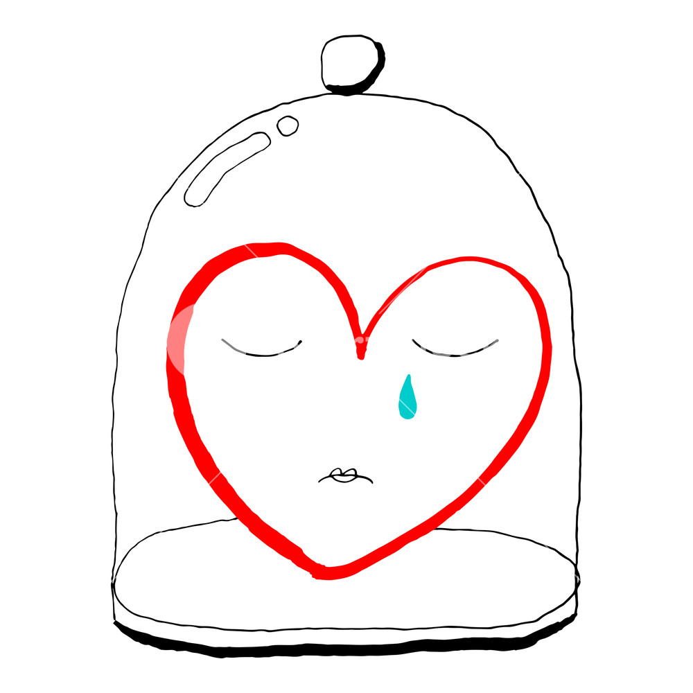 1000x1000 Red Heart Is Crying Under A Glass Bell Jar Funny Greeting Card