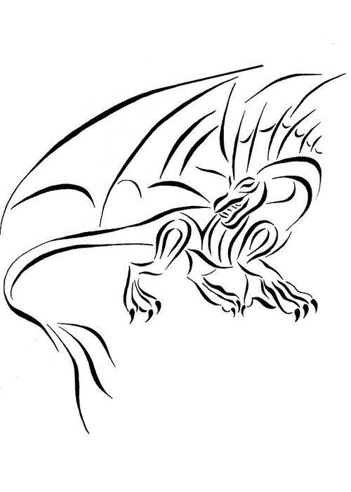500x700 Medievil Dragon Tribal Line Greeting Card For Sale