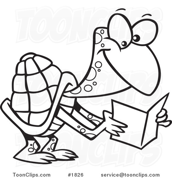 581x600 Cartoon Black And White Line Drawing Of A Tortoise Reading