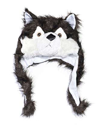 342x415 Plush Animal Winter Hat Grey Wolf Clothing