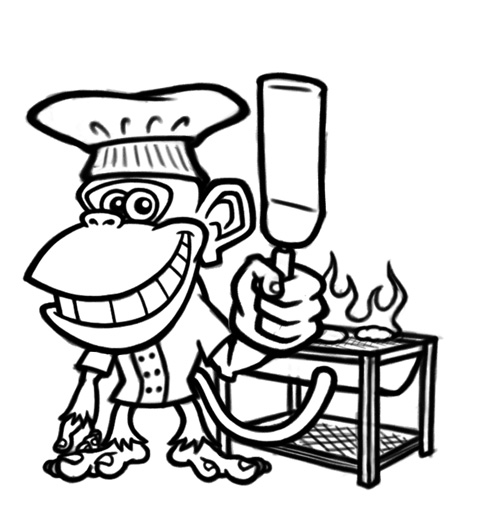 500x524 Cartoon Monkey With Grill Mascot Pose Variation, Monkey