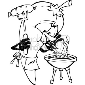 300x300 Fuego Chili Pepper Grilling In Black And White Clipart Royalty