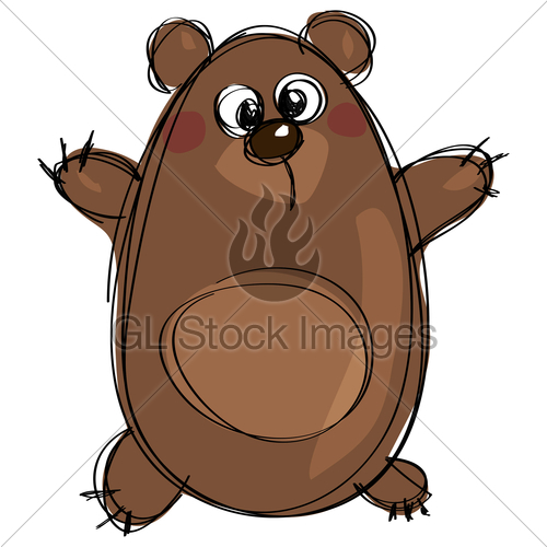 500x500 Cartoon Brown Cute Grizzly Bear As Naive Children Drawing Gl