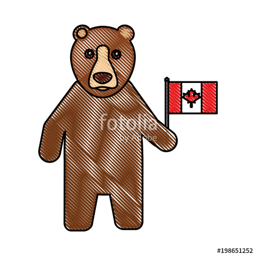 500x500 Standing Grizzly Bear Holding Canadian Flag Vector Illustration
