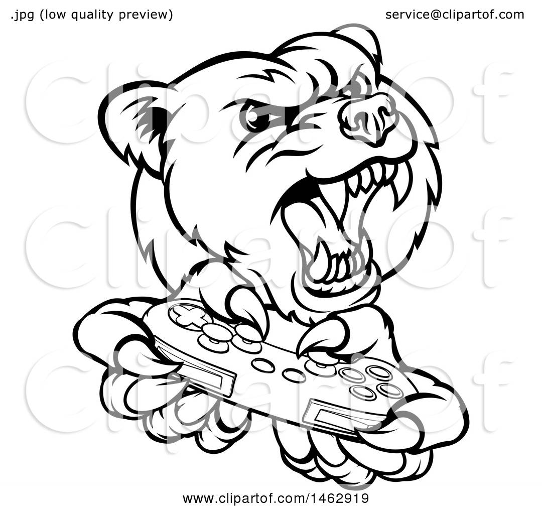 1080x1024 Clipart Of A Black And White Mad Grizzly Bear Mascot Holding