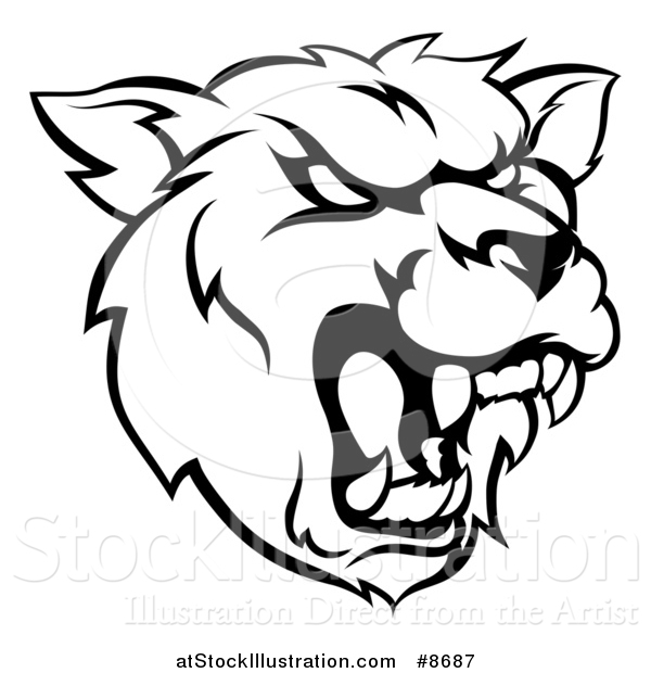 600x620 Vector Illustration Of A Black And White Roaring Grizzly Bear