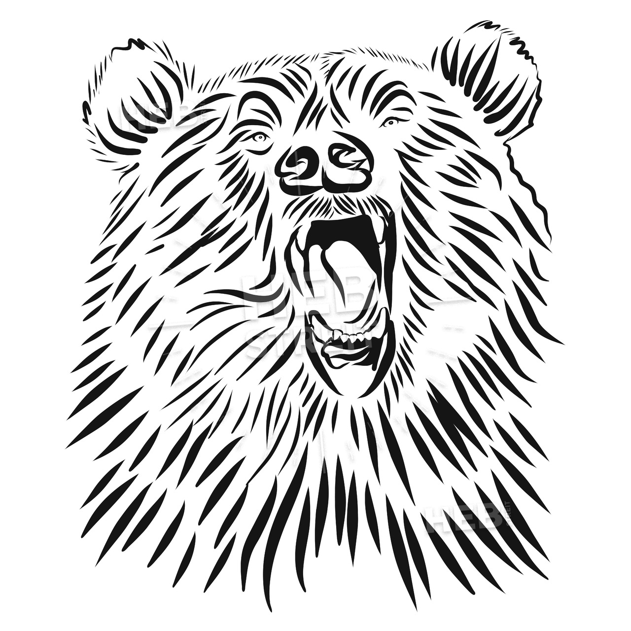 1280x1280 wild grizzly, hand drawn vector roaring bear hebstreits sketches