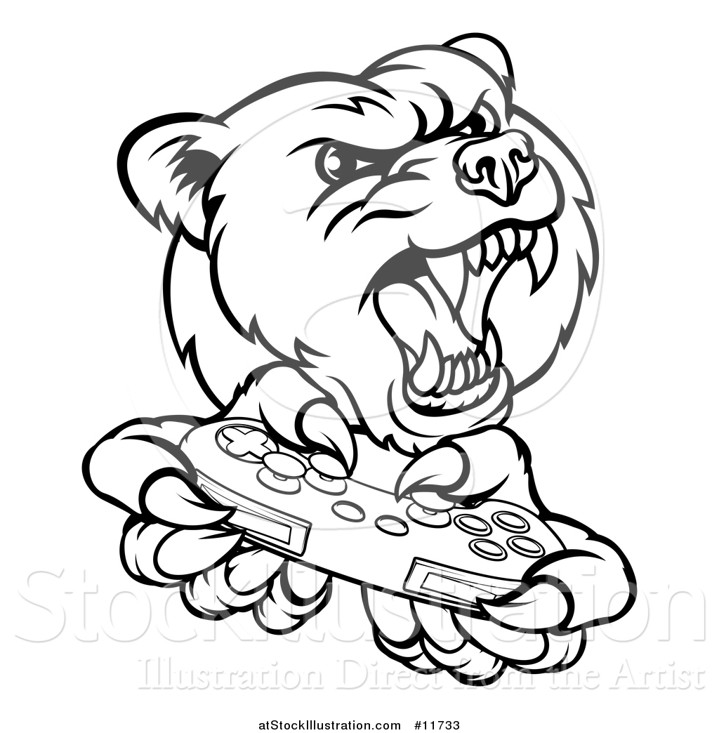 1024x1044 Vector Illustration Of A Black And White Mad Grizzly Bear Mascot