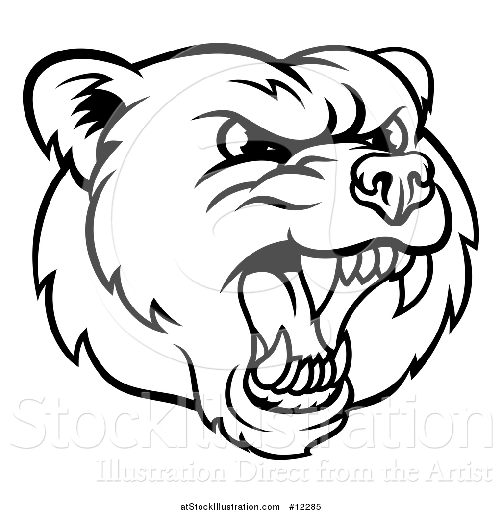 1024x1044 Vector Illustration Of A Mad Grizzly Bear Mascot Head, Black
