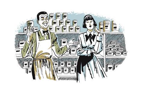 473x315 grocer selling to woman sle of grocery store prints