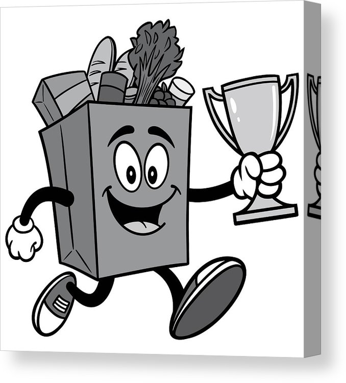 678x750 Grocery Bag Running With Trophy Illustration Canvas Print Canvas