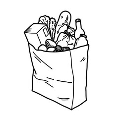 240x240 Grocery Paper Bag With Fresh Food Inside Hand Drawn Vector