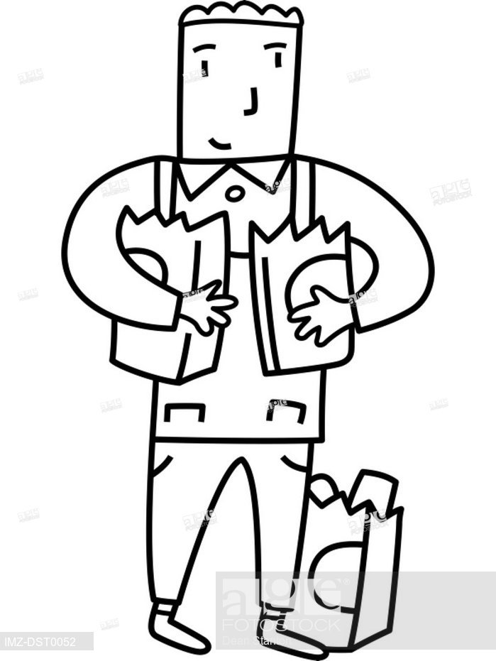 699x931 A Grocery Store Clerk Holding Bags, Stock Photo, Picture