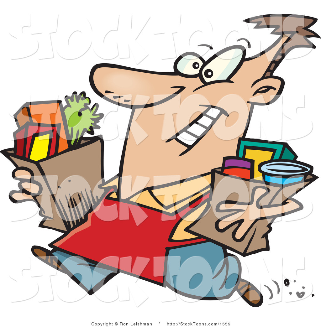 1024x1044 Stock Cartoon Of A Grocery Store Employee Carrying Groceries