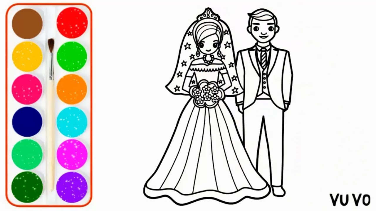 1280x720 Groom And Bride Drawing And Coloring Pages For Kids