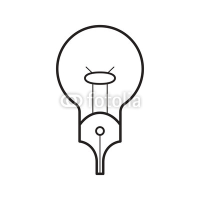 400x400 black outline bulb with pen nib isolated on white back ground