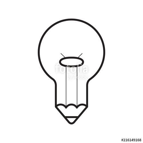 500x500 Black Outline Bulb With Pencil Isolated On White Back Ground
