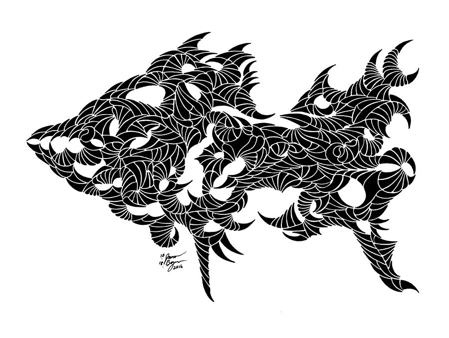 900x678 spinefin grouper fish ink drawing drawing