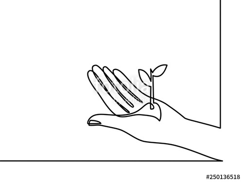 500x375 Continuous One Line Drawing Hand Showing Growing Plant Black