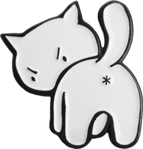 287x300 White Glaring Grumpy Kitty Cat Animal Funny Enamel Pin Badge