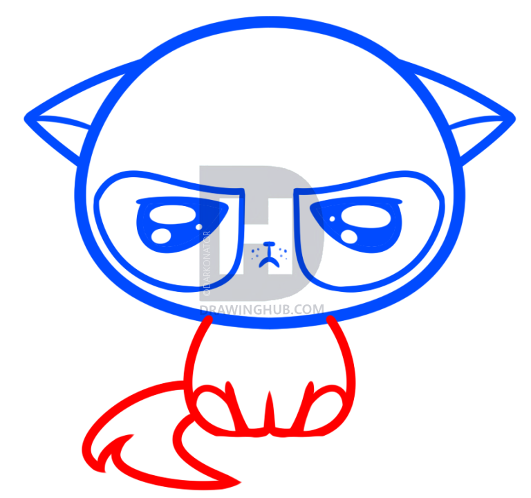 768x720 How To Draw Kawaii Grumpy Cat, Step