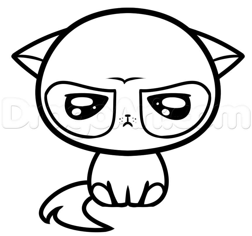 861x807 Draw Kawaii Grumpy Cat, Step