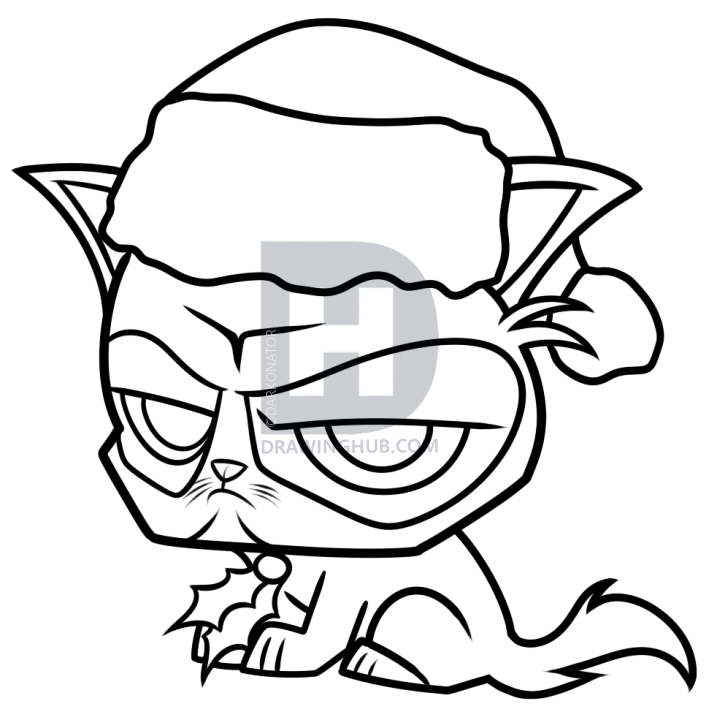 709x720 How To Draw Christmas Grumpy Cat, Step