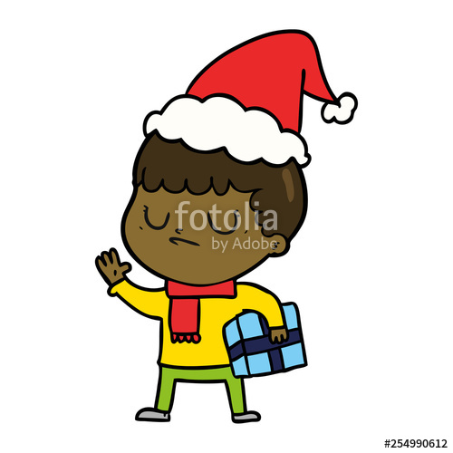 500x500 Line Drawing Of A Grumpy Boy Wearing Santa Hat Stock Image