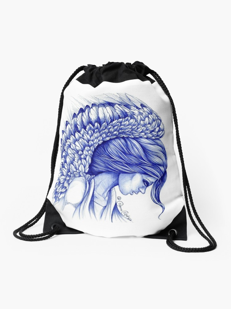 750x1000 My Guardian Angel Ball Pen Ink Artwork Drawstring Bag